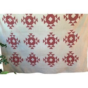 1897 Jack In The Pulpit Vintage Pink/ Red & White Quilt Stunning Hand Quilting